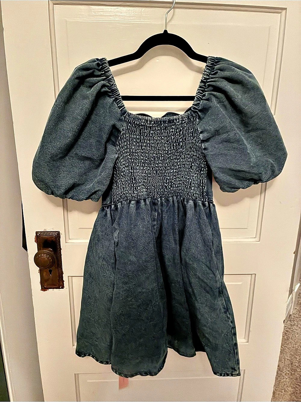 Puff Sleeve Mini Dress in Blue Denim